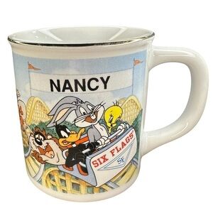 Vintage Warner Bros Six Flags Looney Tunes Ceramic Coffee Cup - Made in Japan
